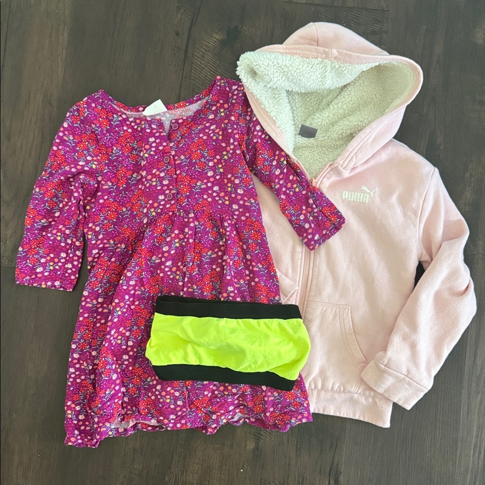 GIRLS CLOTHING BUNDLE PUMA ZIP HOODIE SWEATSHIRT LONG SLEEVE DRESS TUBE TOP